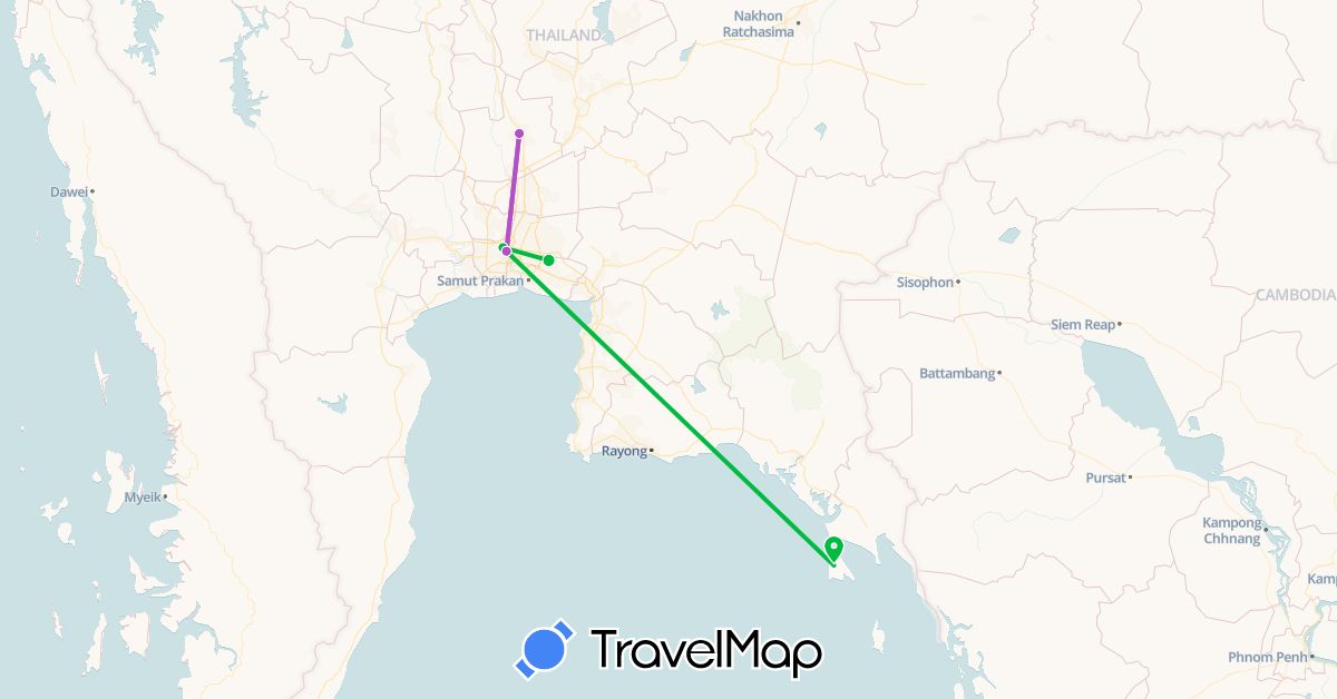 TravelMap itinerary: bus, train in Thailand (Asia)